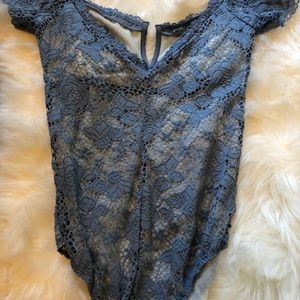 Blue lace body suit